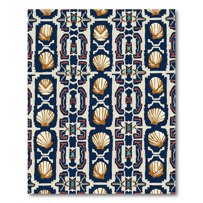 Ornate Navy Shells Medallion Folk Rug