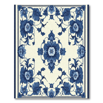 Elegant Blue Floral Scroll Meadow Rug