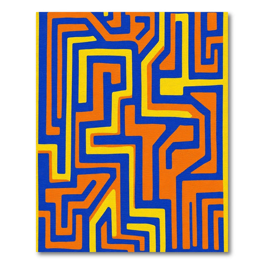 Bold Orange Blue Yellow Geometric Labyrinth Rug