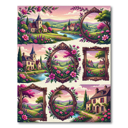 Whimsical Floral French Countryside Landscape Rug