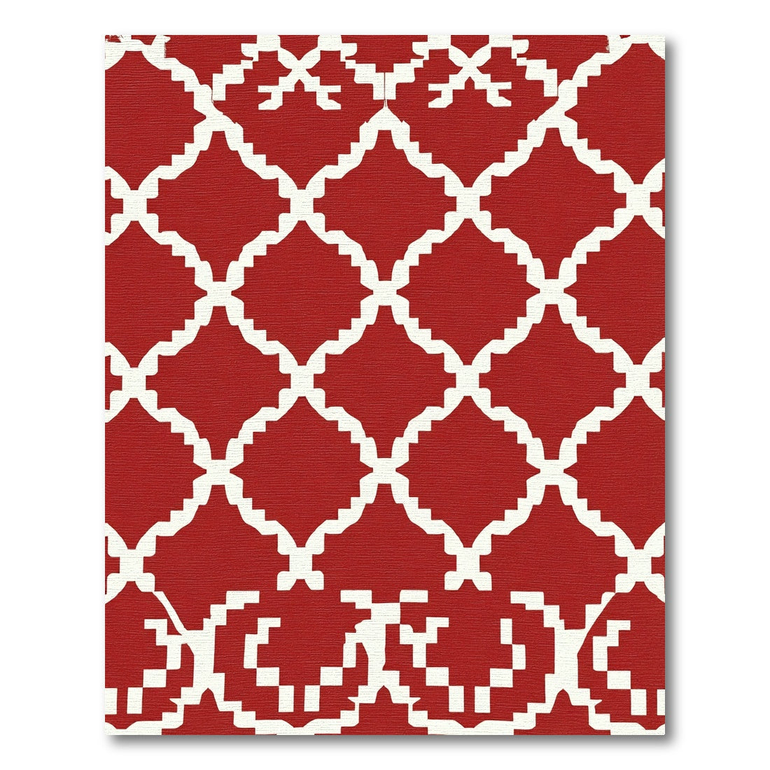Crimson Lattice Arabesque Geometric Rug