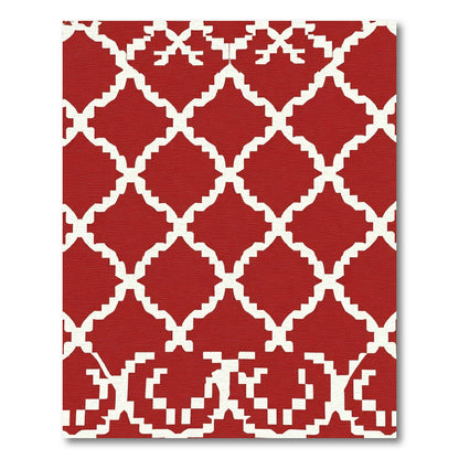Crimson Lattice Arabesque Geometric Rug