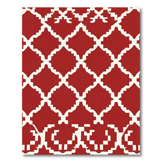 Crimson Lattice Arabesque Geometric Rug