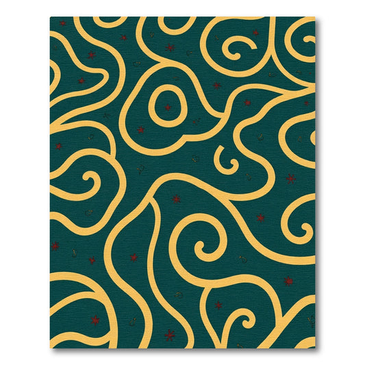 Teal Yellow Swirl Star Accents Rug
