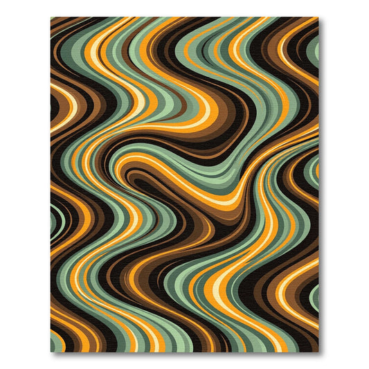 Mid Century Retro Flowing Wave Stripe Rug