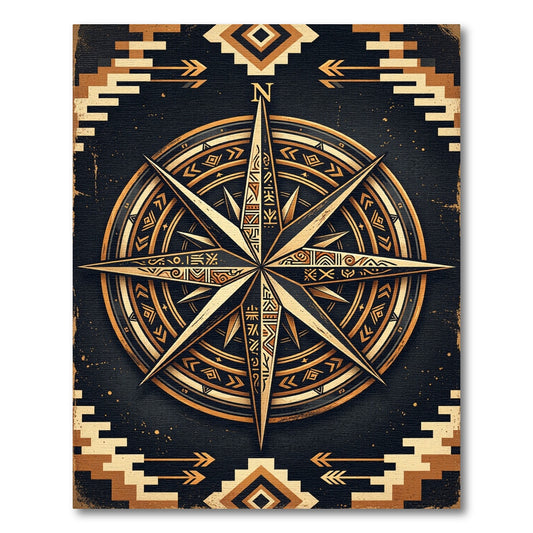 Earthy Gold Compass Southwestern Geometric Rug