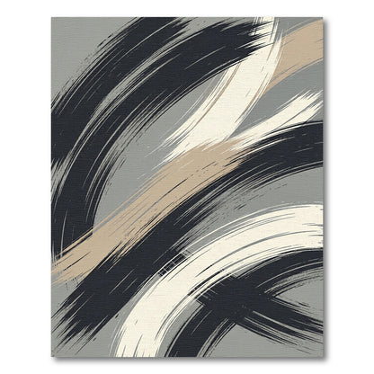 Modern Abstract Black Beige Swirl Rug