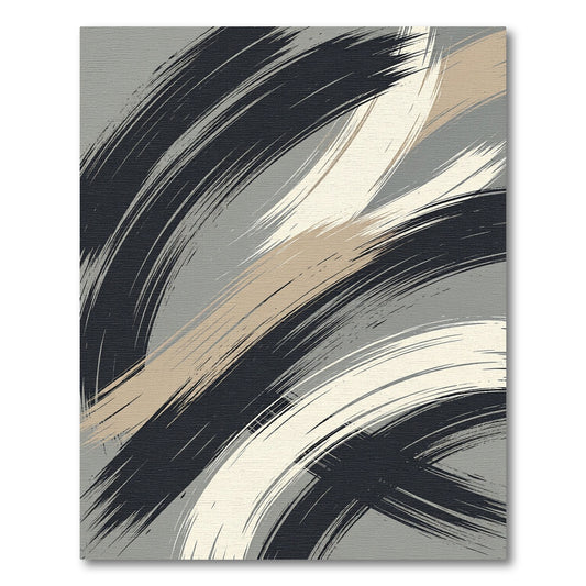 Modern Abstract Black Beige Swirl Rug