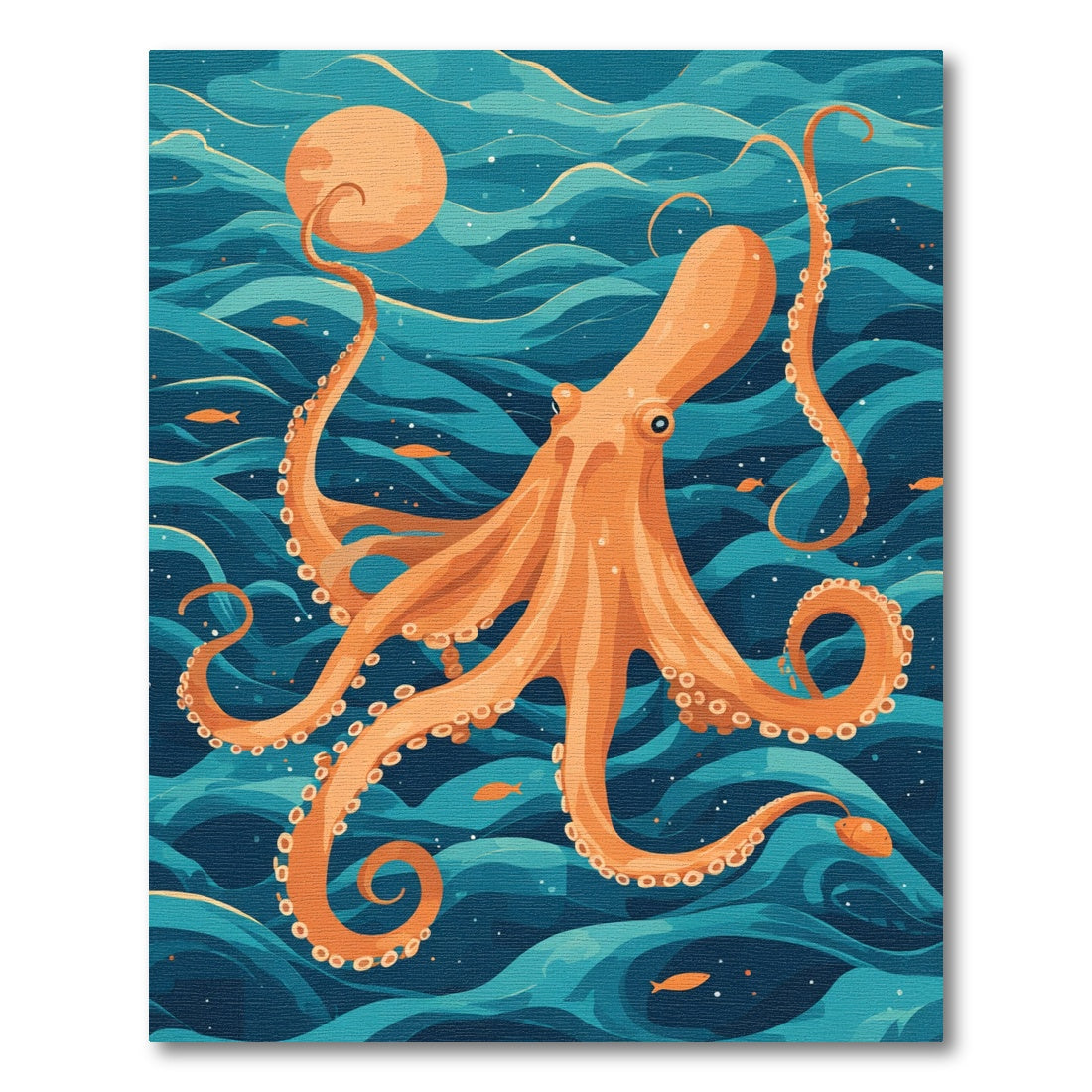 Orange Octopus Ocean Waves Rug