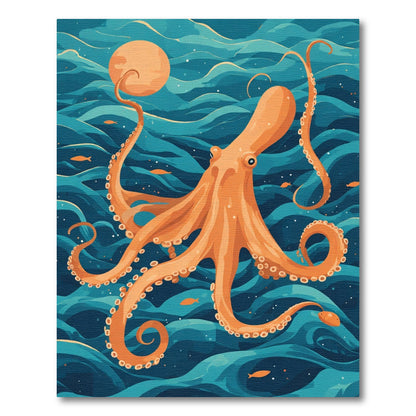 Orange Octopus Ocean Waves Rug
