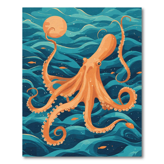 Orange Octopus Ocean Waves Rug