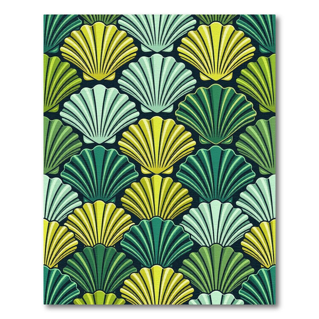 Green Yellow Scallop Fan Arrangement Rug