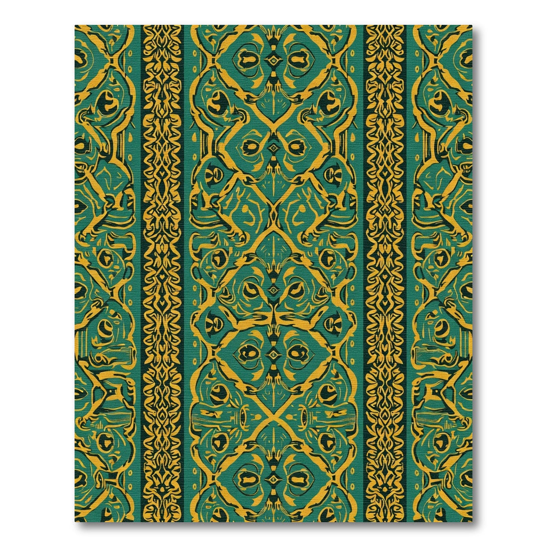 Emerald Gold Ornate Border Stripe Rug