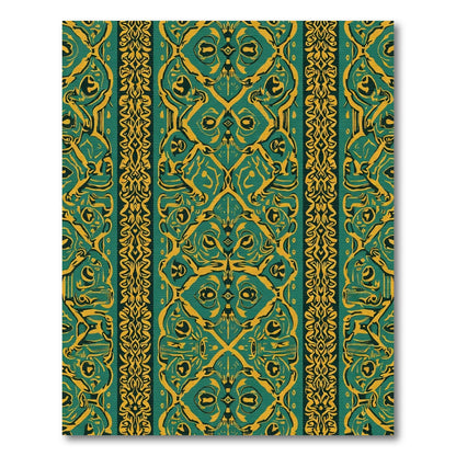 Emerald Gold Ornate Border Stripe Rug
