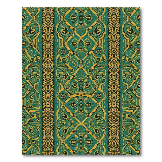Emerald Gold Ornate Border Stripe Rug