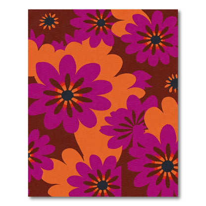 Retro Floral Bloom Magenta Orange Rug