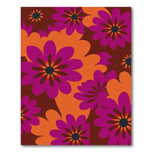 Retro Floral Bloom Magenta Orange Rug