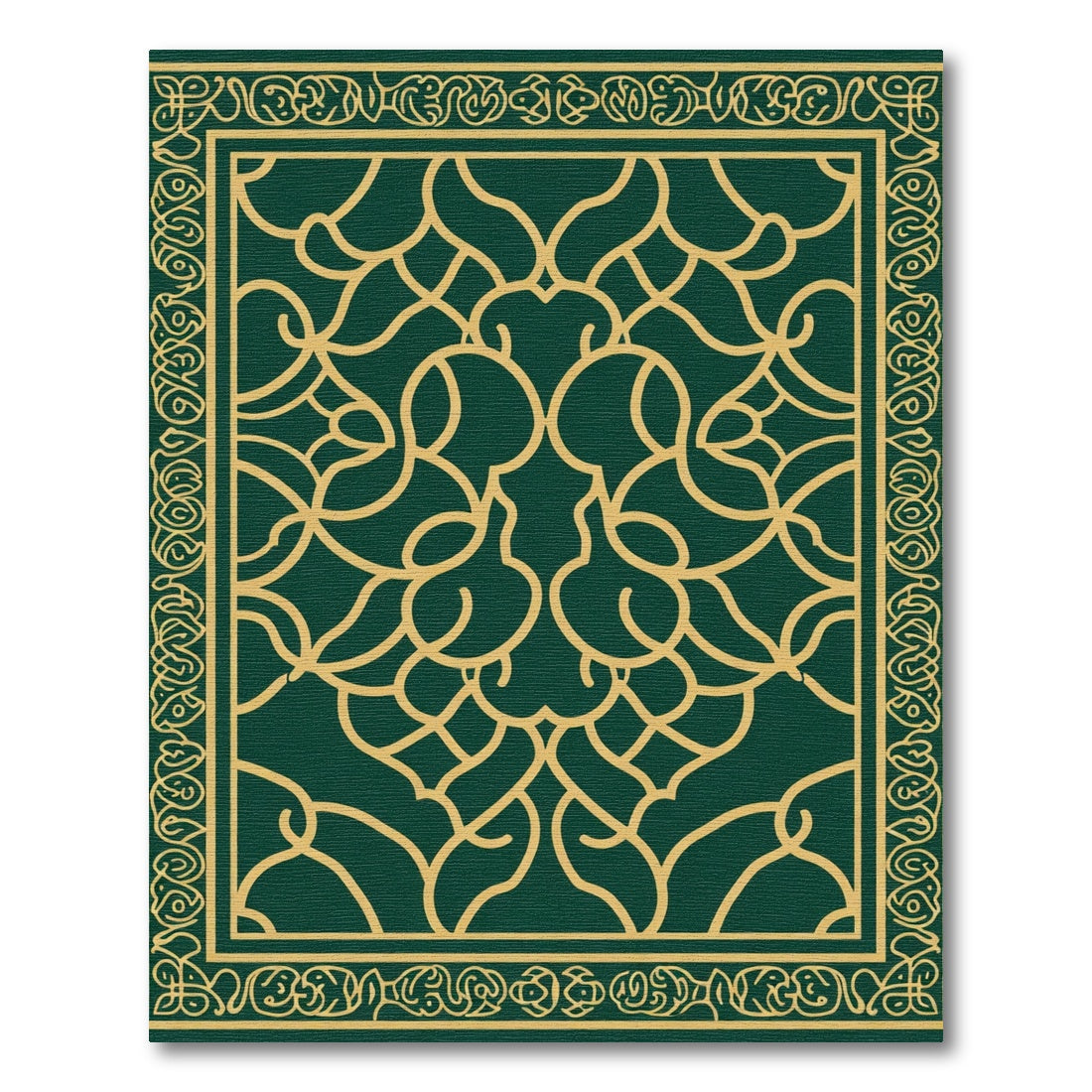 Deep Emerald Golden Interlocking Scroll Rug