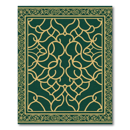Deep Emerald Golden Interlocking Scroll Rug