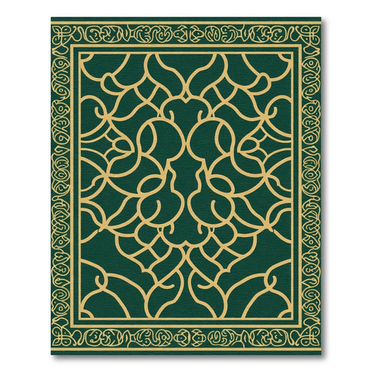 Deep Emerald Golden Interlocking Scroll Rug
