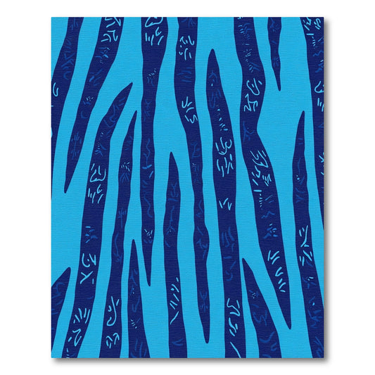 Deep Blue Organic Stripe Calligraphy Rug