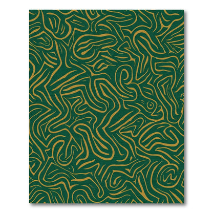 Emerald Gold Abstract Winding Lines Rug