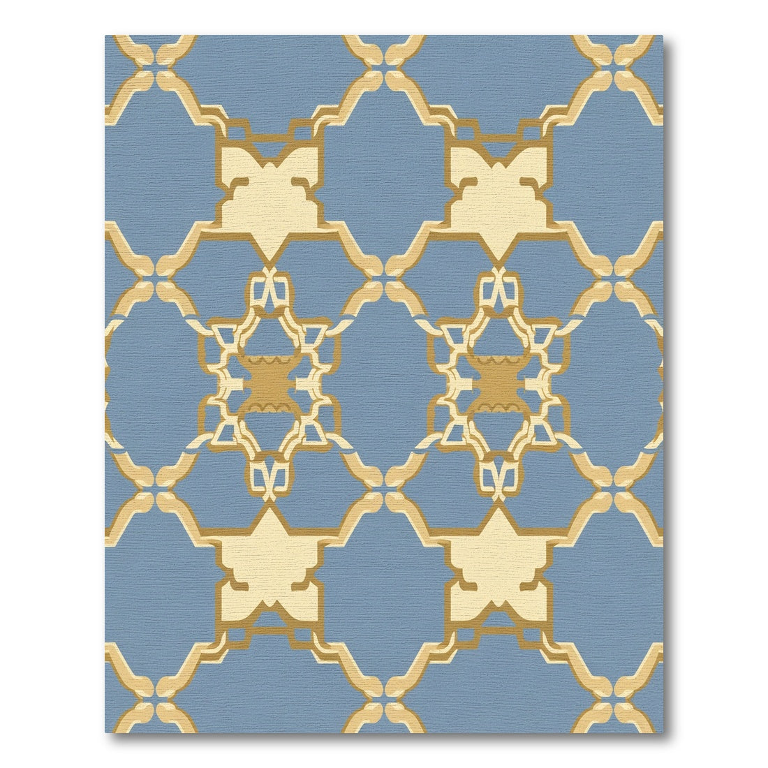 Blue Gold Intricate Geometric Lattice Rug