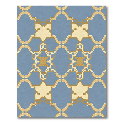 Blue Gold Intricate Geometric Lattice Rug