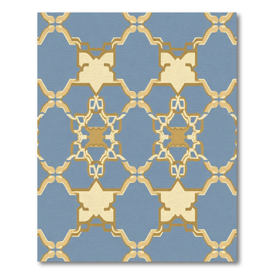 Blue Gold Intricate Geometric Lattice Rug