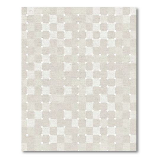 Neutral Checkered Dots Square Grid Rug