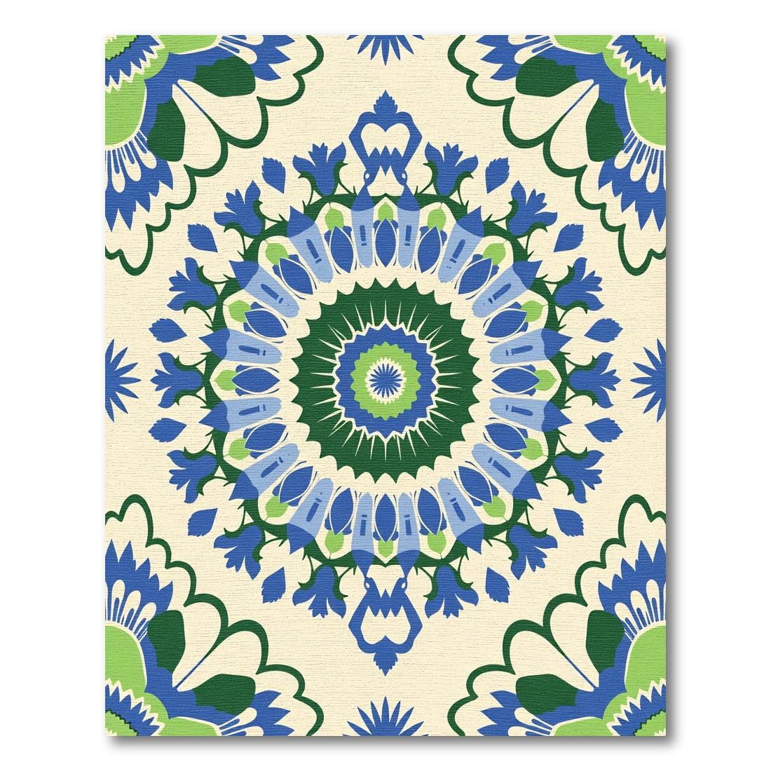 Vibrant Blue Green Floral Medallion Rug