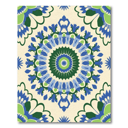 Vibrant Blue Green Floral Medallion Rug