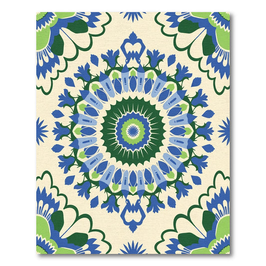 Vibrant Blue Green Floral Medallion Rug