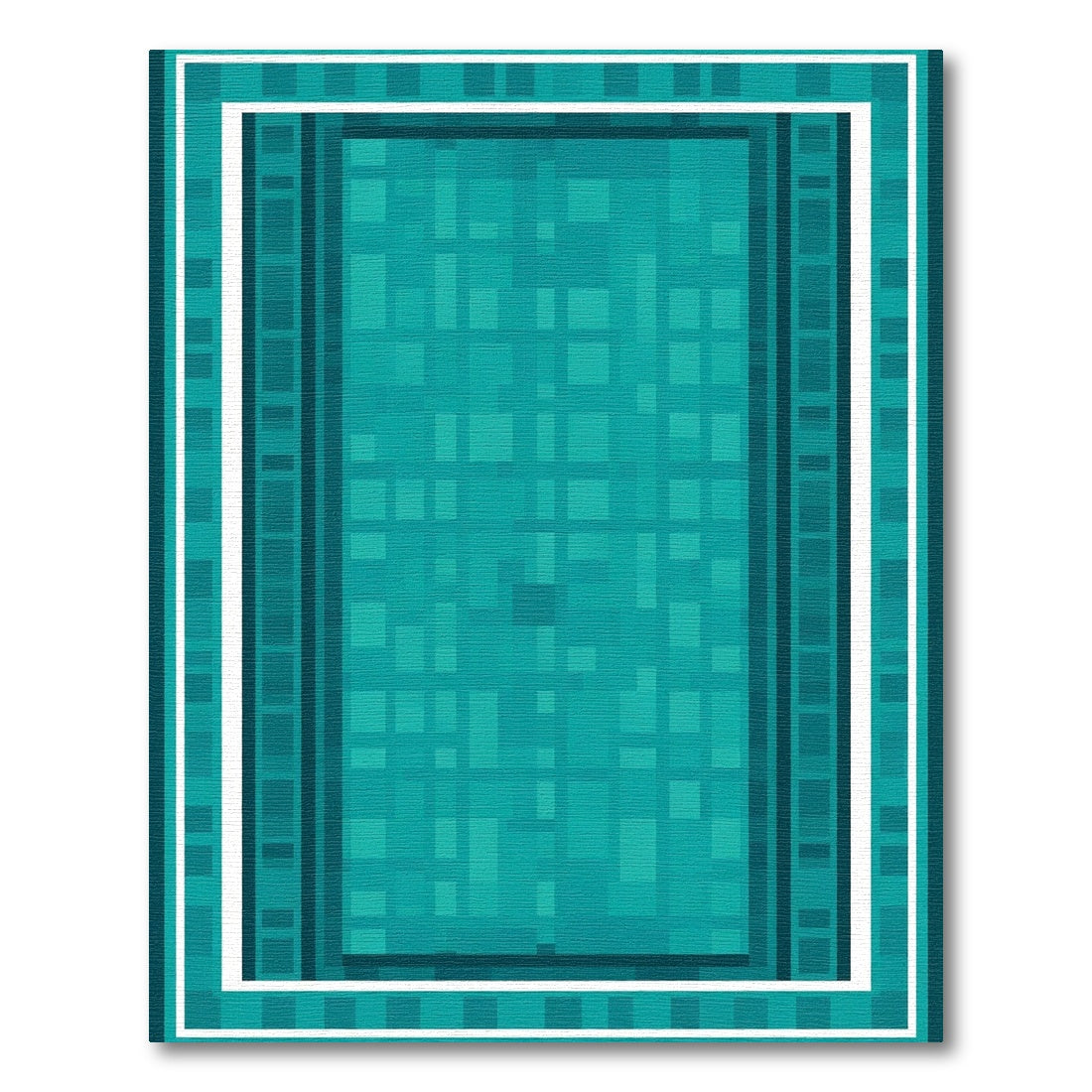 Teal Geometric Border Quilt Rug
