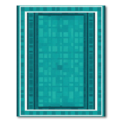 Teal Geometric Border Quilt Rug