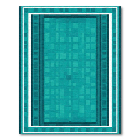 Teal Geometric Border Quilt Rug