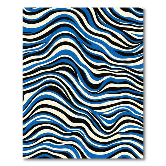 Blue Black Cream Wavy Stripes Rug