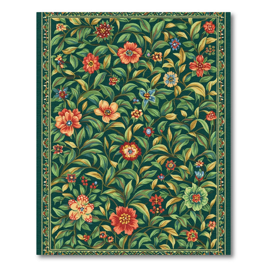 Rich Emerald Verdant Floral Tapestry Rug