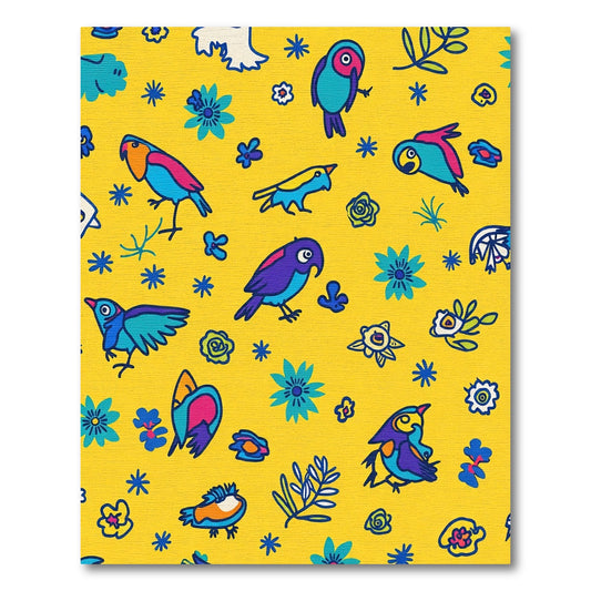 Yellow Floral Bird Sketch Collection Rug