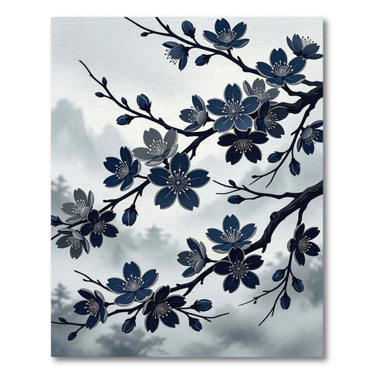 Elegant Navy Blue Cherry Blossoms Rug
