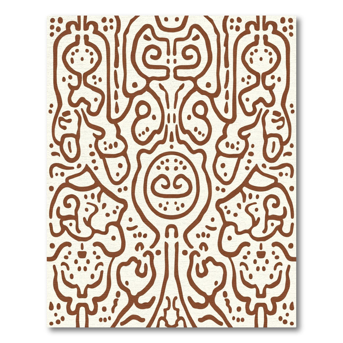 Brown Tribal Scroll Symmetry Rug