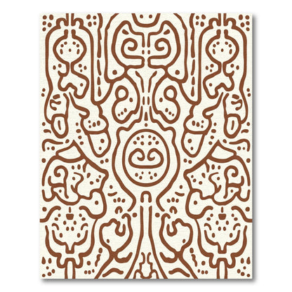 Brown Tribal Scroll Symmetry Rug