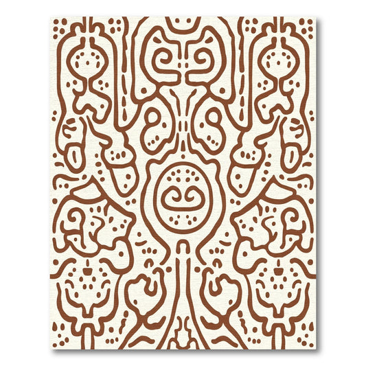 Brown Tribal Scroll Symmetry Rug