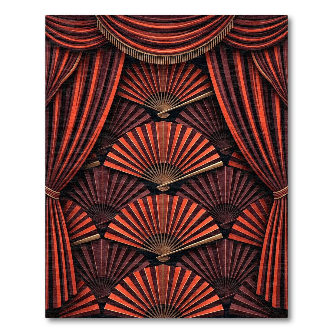 Crimson and Umber Fan Mandala Rug