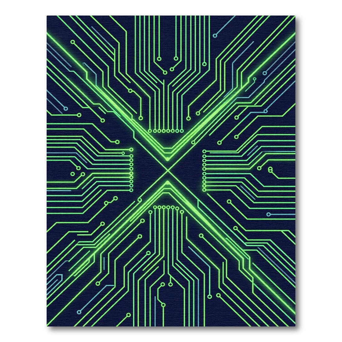 Neon Green Cyber Circuit Grid Rug