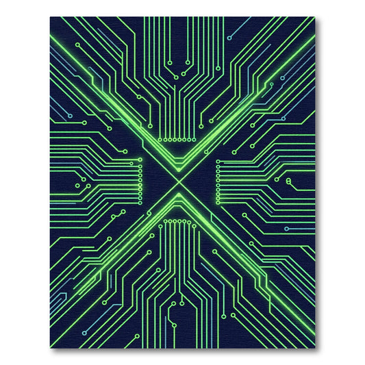 Neon Green Cyber Circuit Grid Rug