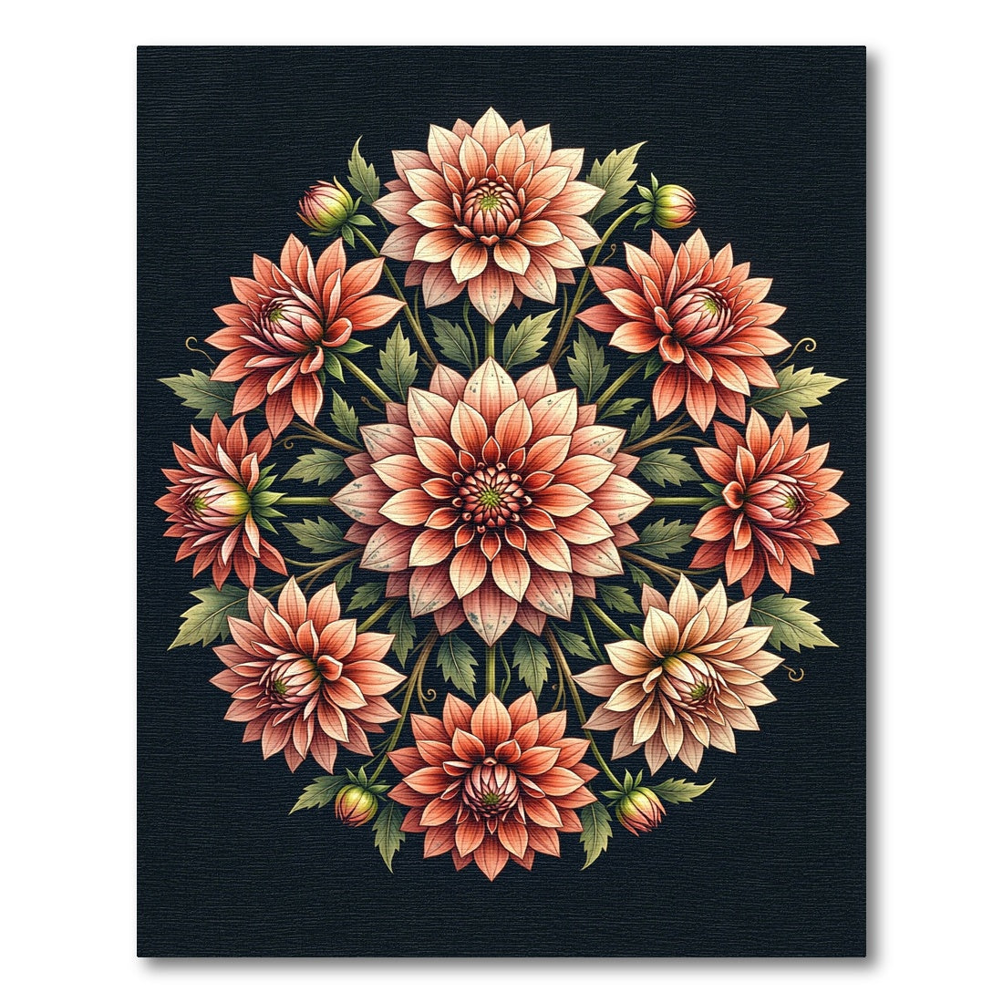 Coral Dahlia Floral Mandala Medallion Rug