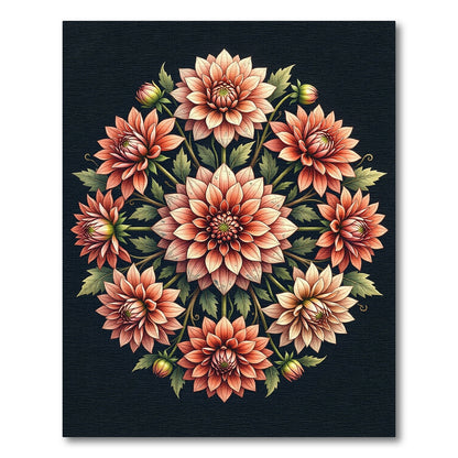 Coral Dahlia Floral Mandala Medallion Rug