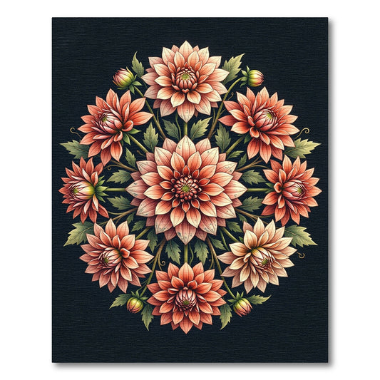 Coral Dahlia Floral Mandala Medallion Rug