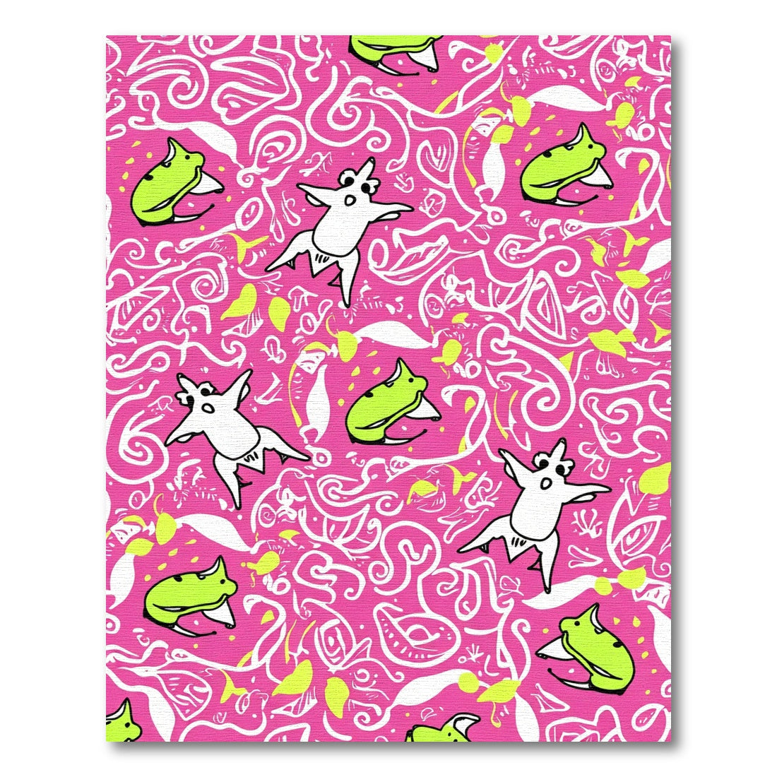 Whimsical White Dog Pink Swirls Rug